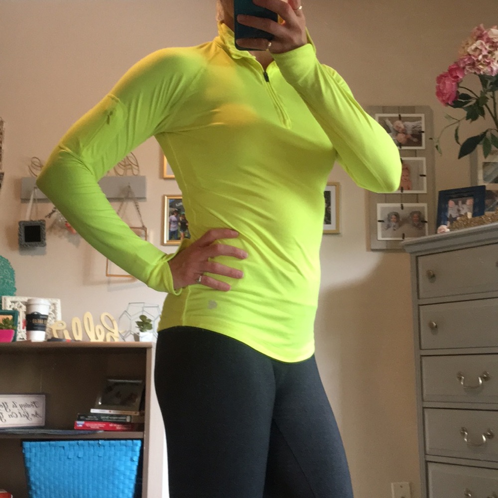 Bright yellow long sleeve workout mock zip top